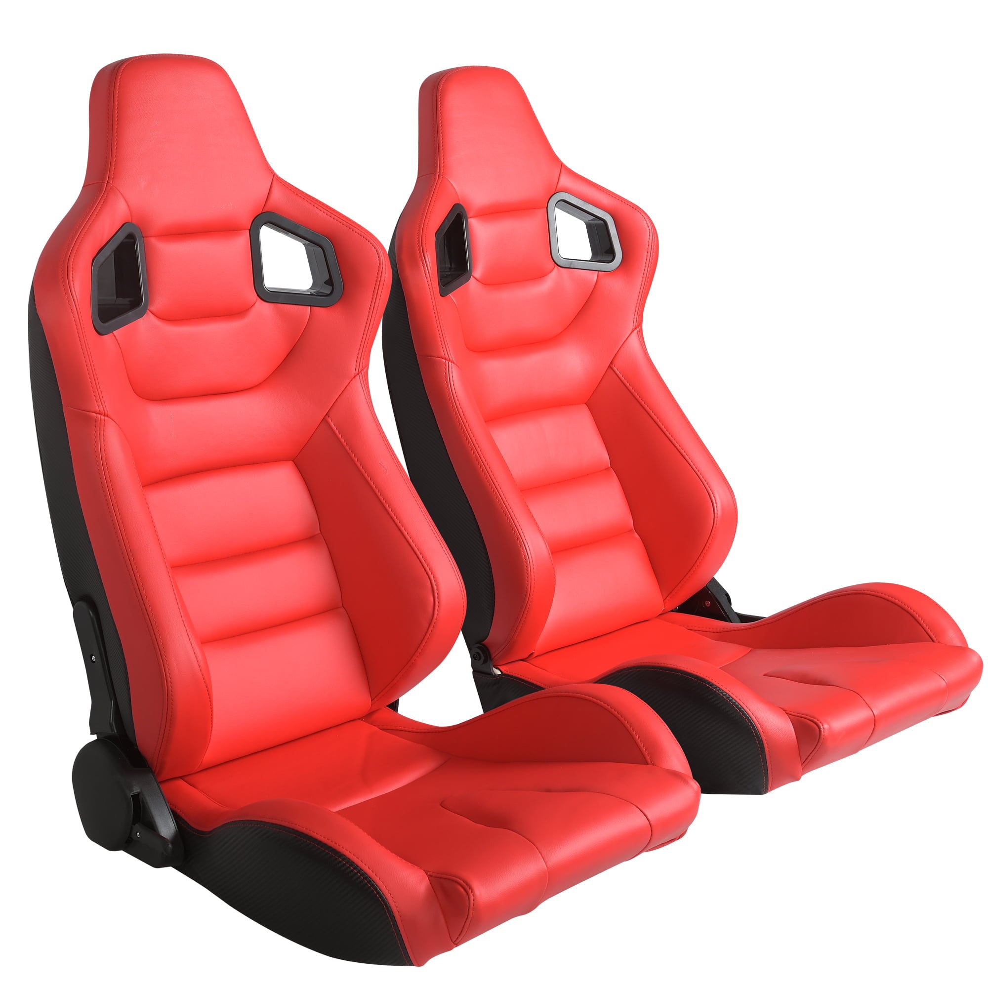 Racing Seats，1 Pair Bucket Seats with Dual Lock Sliders，PVC Leather Racing Seats，Reclining Design and Front-Back Adjustable Seats，Red