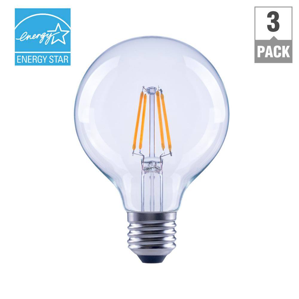 EcoSmart 60-Watt Equivalent G25 Globe Dimmable ENERGY STAR Clear Glass Filament LED Vintage Edison Light Bulb Daylight (3-Pack) FG-03394