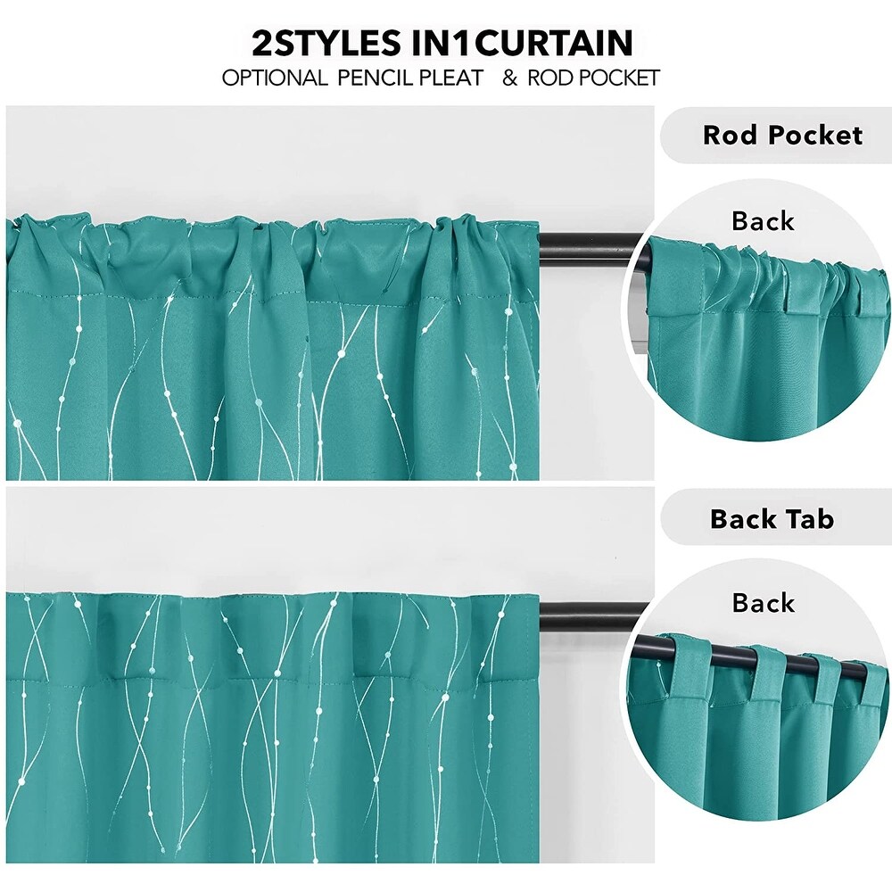 Deconovo Back Tab Silver Lines with Dots Curtain Panel Pairs(2 Panel)