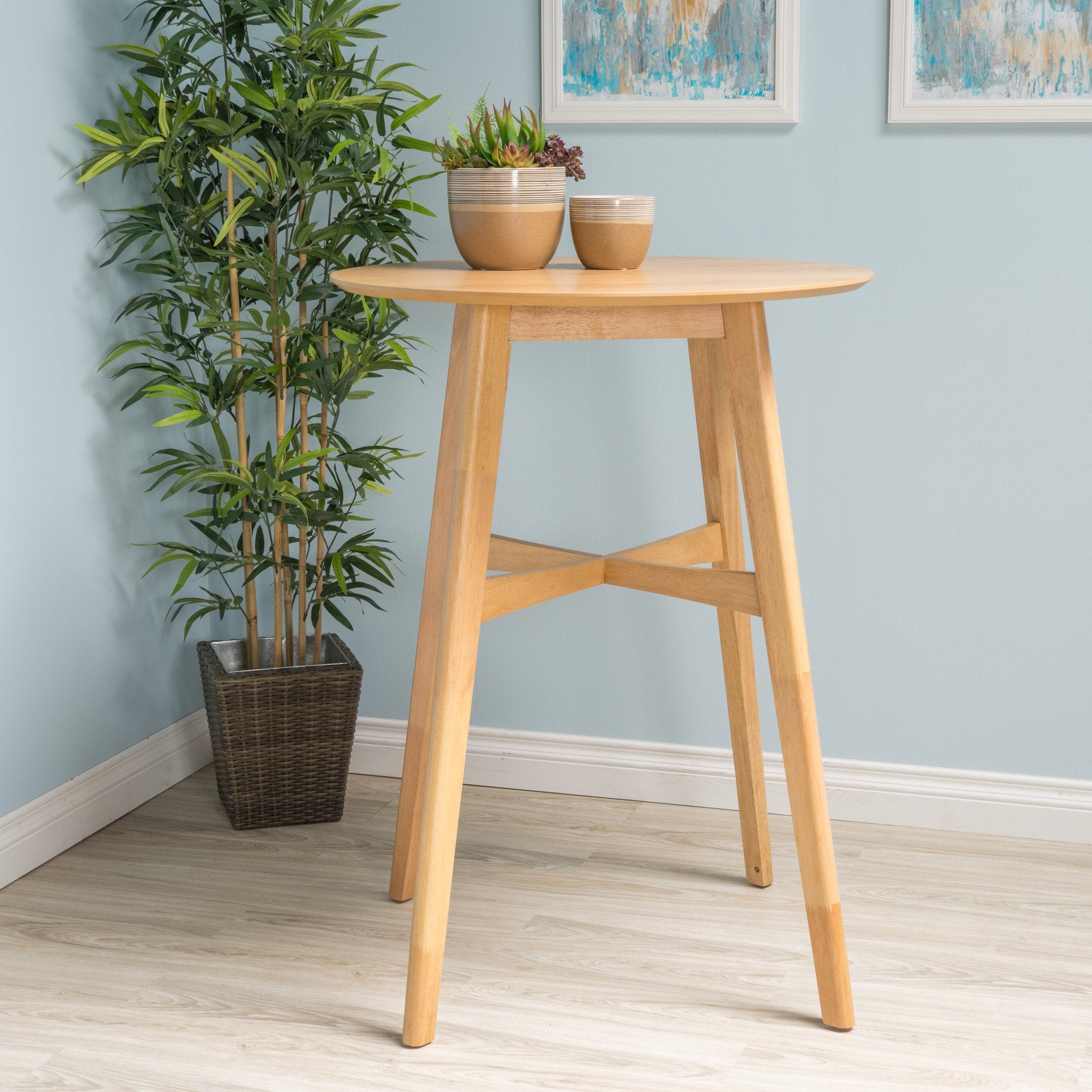 Madeline Mid-Century Modern Circular Wood Bar Table with Tapered Legs