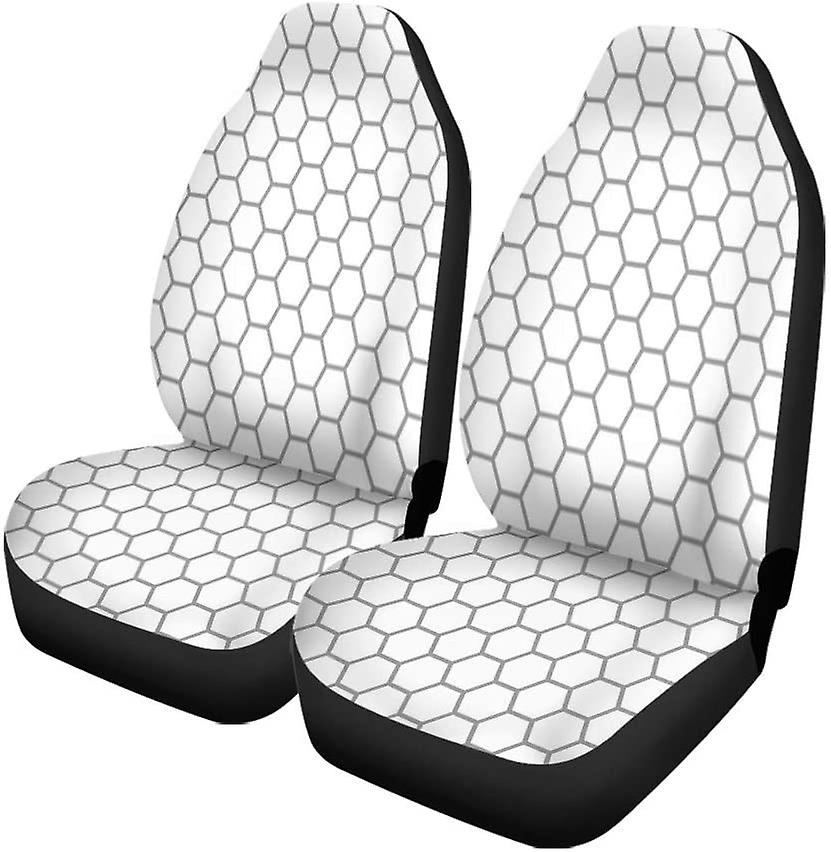 Set Of 2 Car Seat Covers Network Hexagon Pattern Monochrome Football Link Soccer White Abstract Universal Auto Front Seats Protector Fits