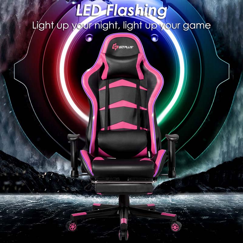 LED Massage Gaming Chair, Height Adjustable Racing Computer Office Chair with Footrest, Ergonomic High Back PU Swivel Game Chair