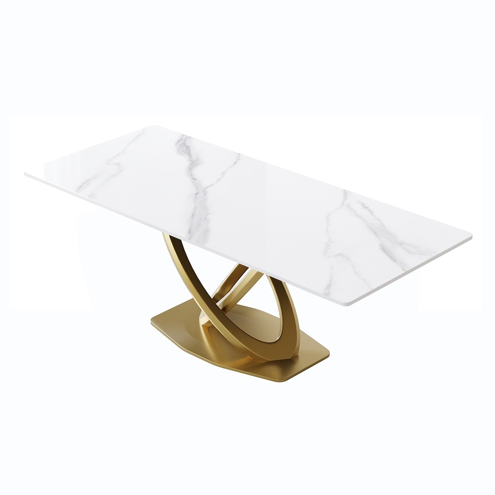 Modern Marble Dining Table with Gold Geometric Base