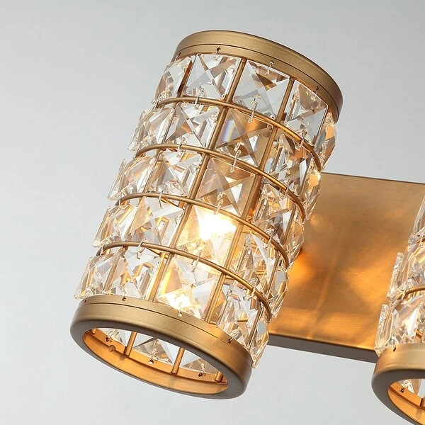 Aged Brass 3-Light Crystal Bathroom Vanity Lights Wall Sconce - 21.65-in W x 7.72-in H x 7.4-in D