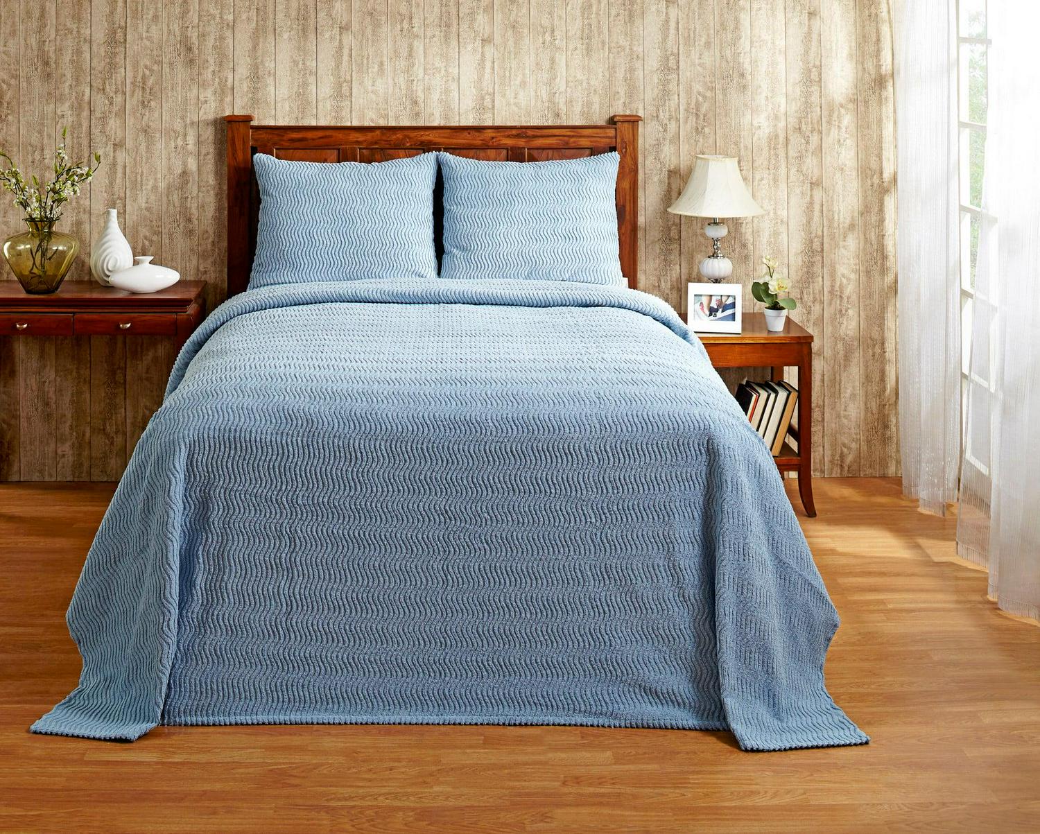 Better Trends Blue Natick Wave 100% Cotton Bedspread， Twin