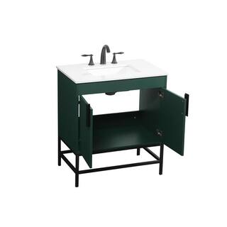 Timeless Home 19 in. W x 30 in. D x 33.5 in. H Bath Vanity in Green with Ivory White Quartz Top TH97660MGN