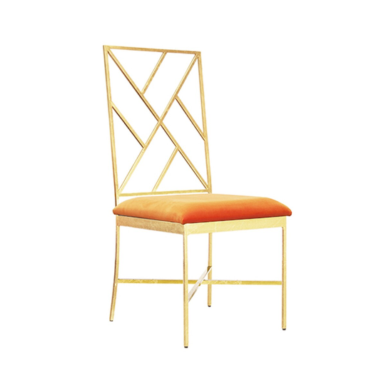 Fretwork Back Gold Leaf Chair with Velvet Cushion in Various Colors