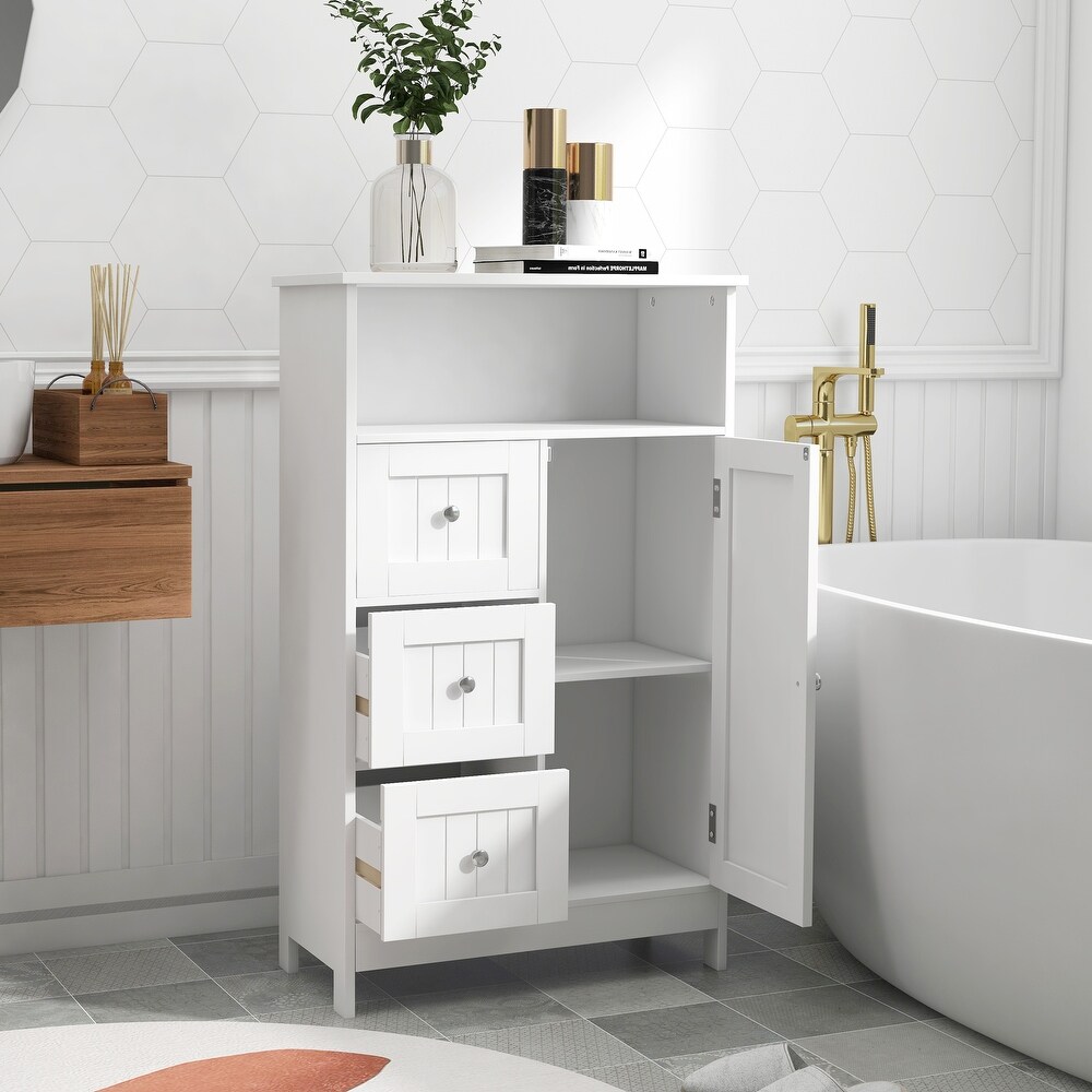 White Bathroom Standing 3 Drawers Storage Cabinet