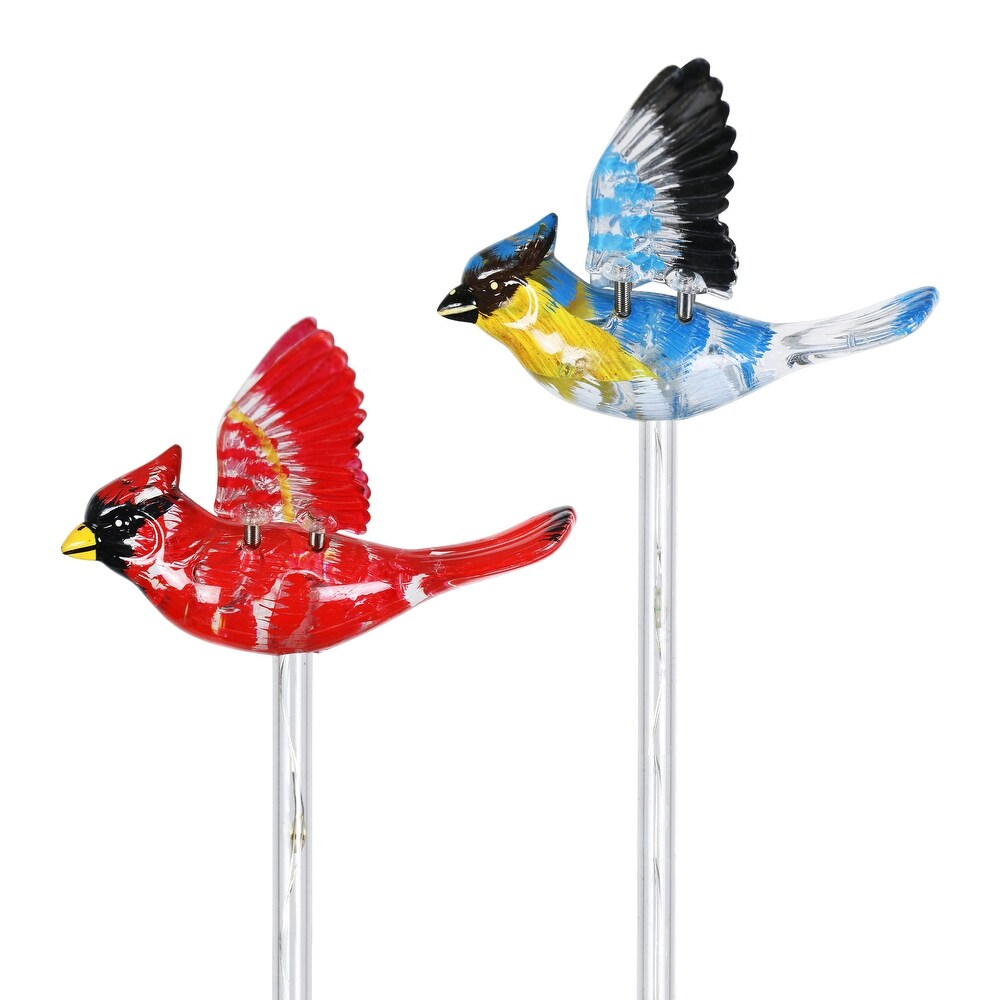 Exhart Solar WindyWing Garden Stake Set of Cardinal  Hummingbird and Blue Bird with Colored LED Lights  4 by 27 Inch