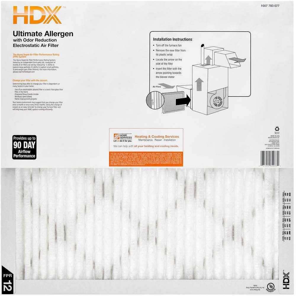 HDX 14 in. x 14 in. x 1 in. Elite Allergen Pleated Air Filter FPR 12 61201.011414