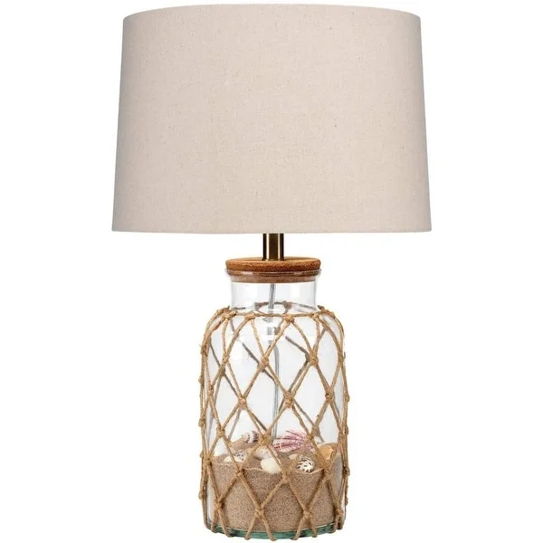 Glass Table Lamp with Jute Wrapped Design， Clear and Brown