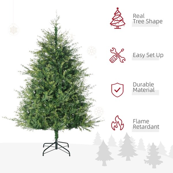 HOMCOM 6ft Tall Artificial Christmas Tree Holiday Décor with 700 Branches，Auto Open，Steel Base，Wide Shape，Green