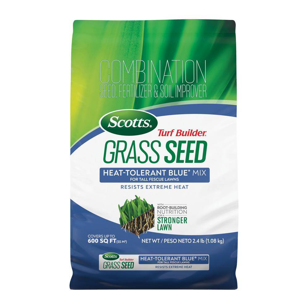 Scotts Turf Builder 2.4 lbs. Grass Seed Heat-Tolerant Blue Mix for Tall Fescue Lawns with Fertilizer and Soil Improver 18022