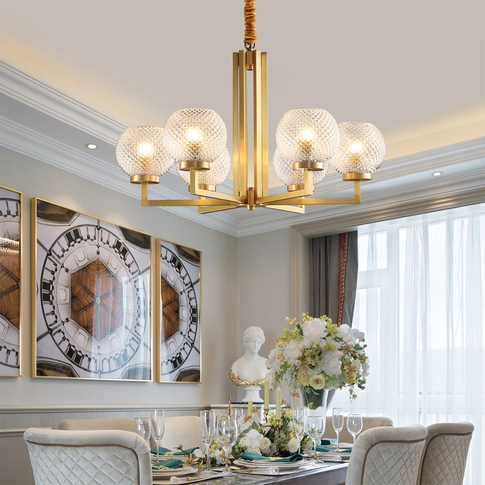 Ribbed Glass Brass Chandelier