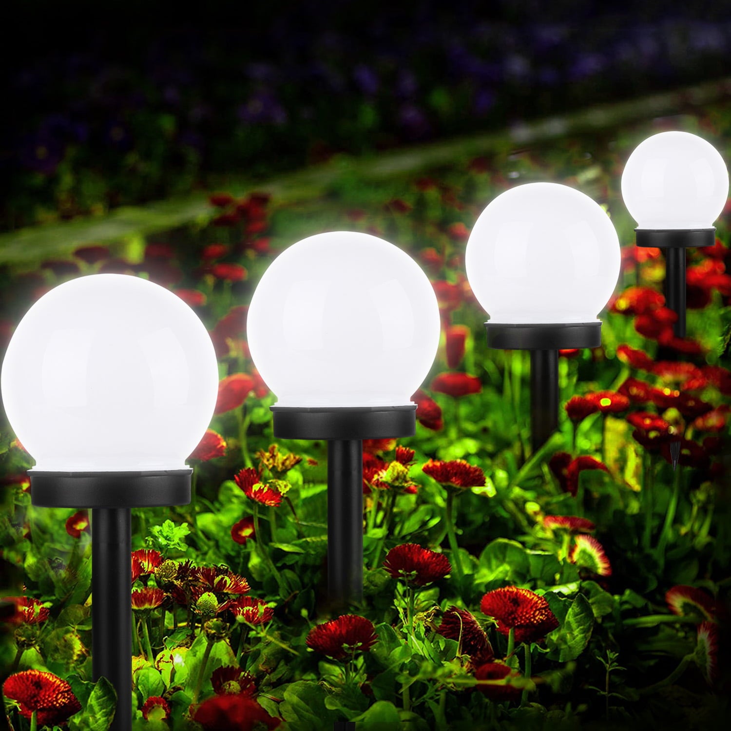 4pcs Outdoor Solar Lights Ball Lamp, TSV IP55 Waterproof LED Path Light with Auto On/Off Light Sensor, Solar Landscape Lighting for Yard Patio Walkway Pathway Garden, White