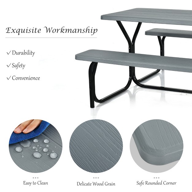 Costway Picnic Table Bench Set Outdoor Camping Backyard Garden Patio Party All Weather Gray green