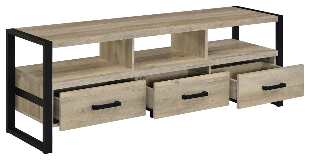 James 3 drawer Composite Wood 60 quotTV Stand Antique Pine   Modern   Entertainment Centers And Tv Stands   by Modon  Houzz