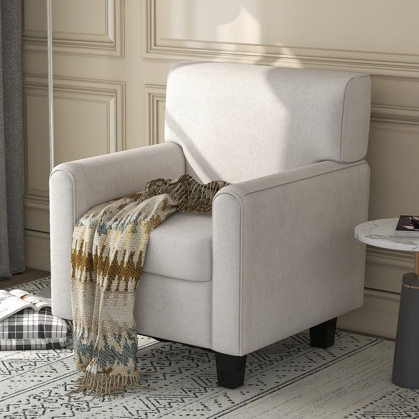 Linen Upholstered Accent Armchair with Tapered Solid Wood Legs and Square Arm