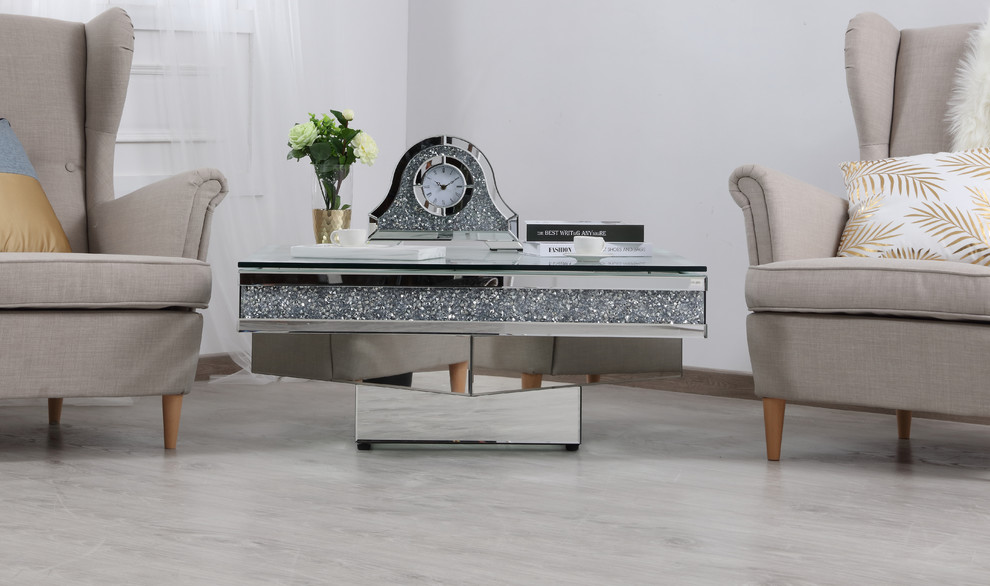 Windsor Crystal Mirrored Coffee Table  Tempered Glass   Contemporary   Coffee Tables   by Elegant Furniture  ampLighting  Houzz