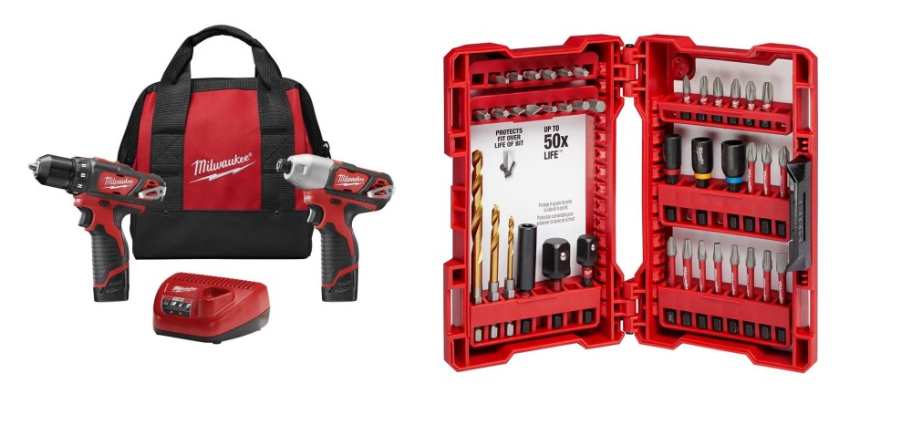 Milwaukee M12 Drill/Impact Combo Kit & SHOCKWAVE 40pc Impact Duty Bit Set Bundle