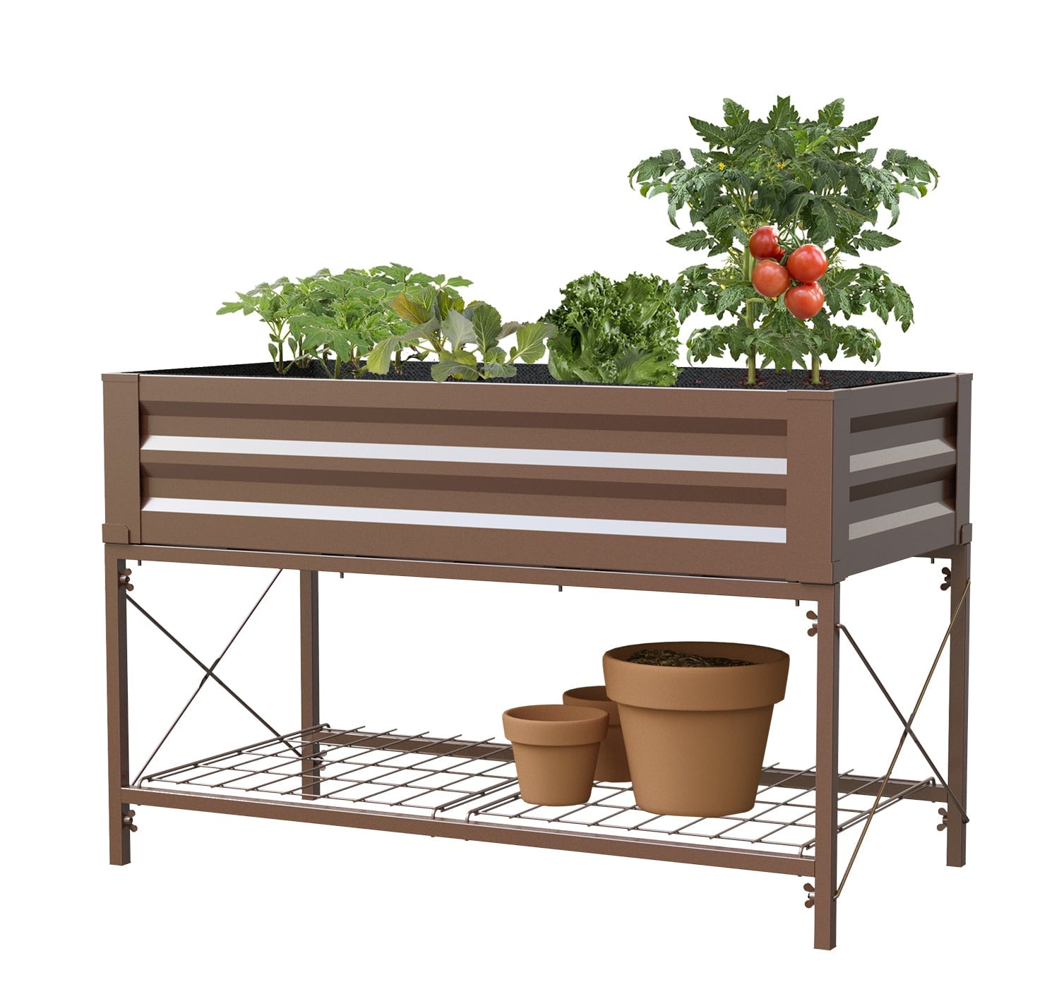 Raised Metal Planter Box on Legs Outdoor Elevated Brown Garden Bed with Liner for Vegetables Flowers Herb Patio