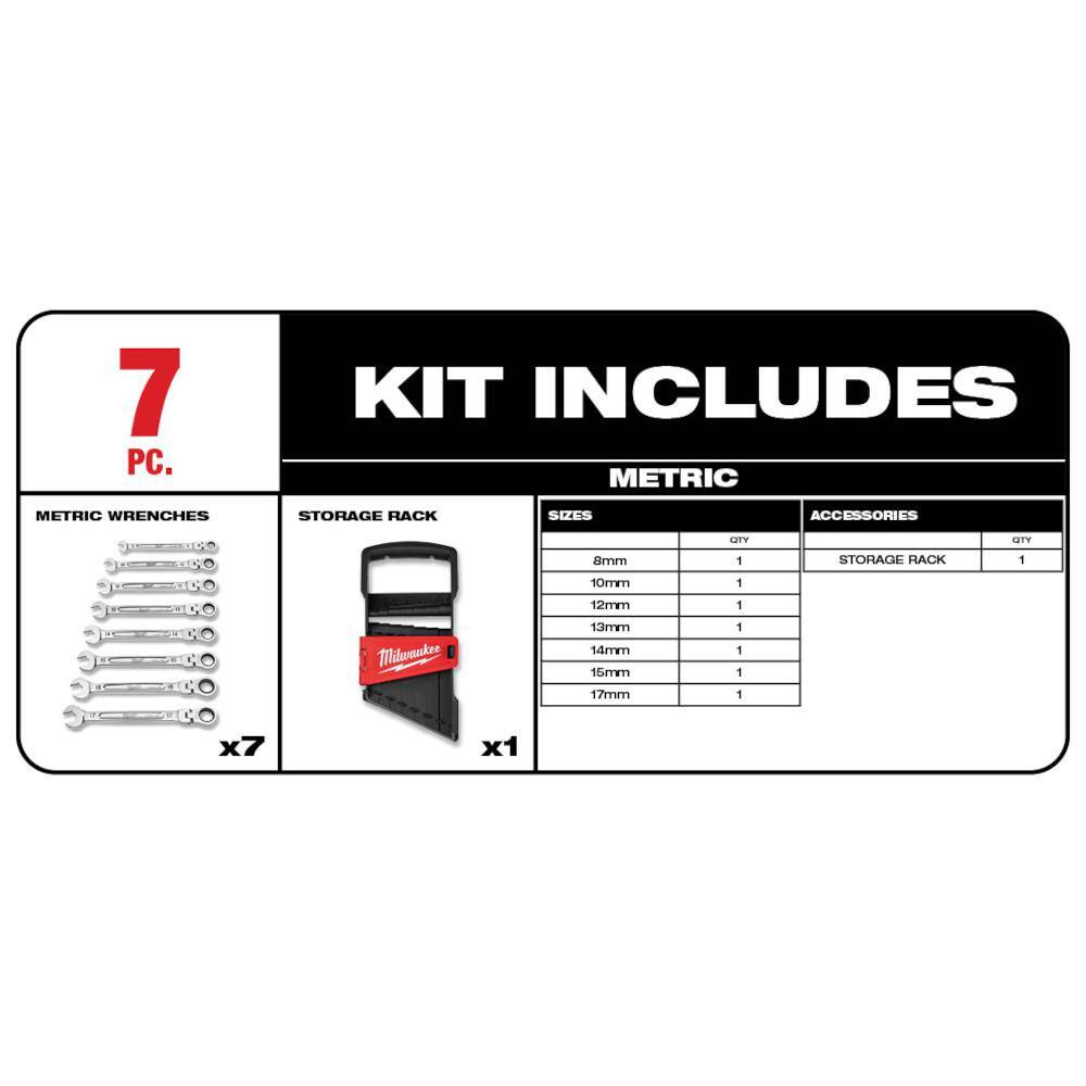 MW 144-Position Flex-Head Ratcheting Combination Wrench Set SAE and METRIC (14-Piece) 48-22-9429-48-22-9529