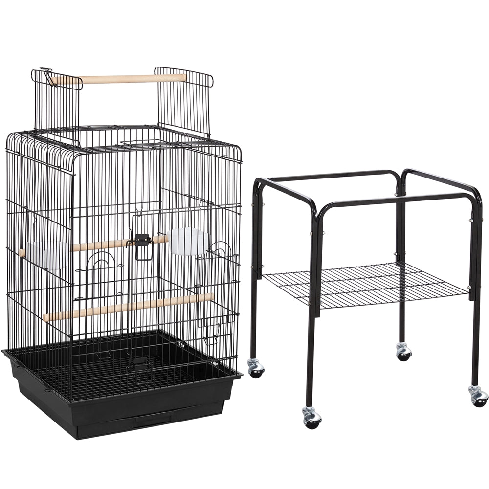 Topeakmart 53.5-inch Open Top Metal Bird Cage with Detachable Rolling Stand， Black