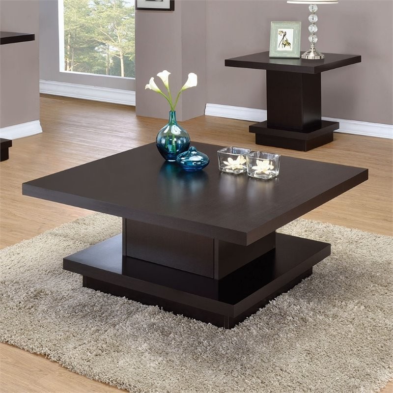 Bowery Hill Square Pedestal Storage Coffee Table in Cappuccino   Transitional   Coffee Tables   by Homesquare  Houzz