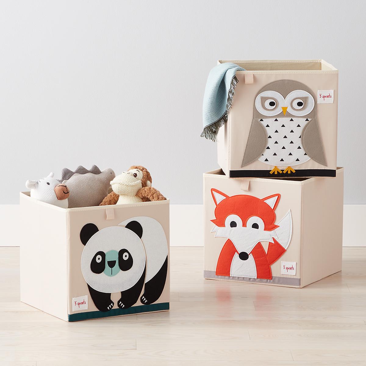 3 Sprouts Kids Childrens Foldable Fabric Storage Cube Bin Box, Orange Fox Design