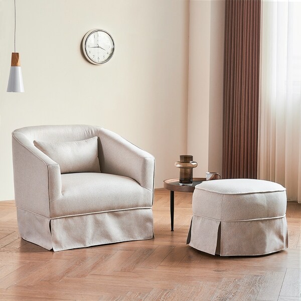 Swivel Barrel Chair With Ottoman，Swivel Accent Chairs Armchair for Living Room