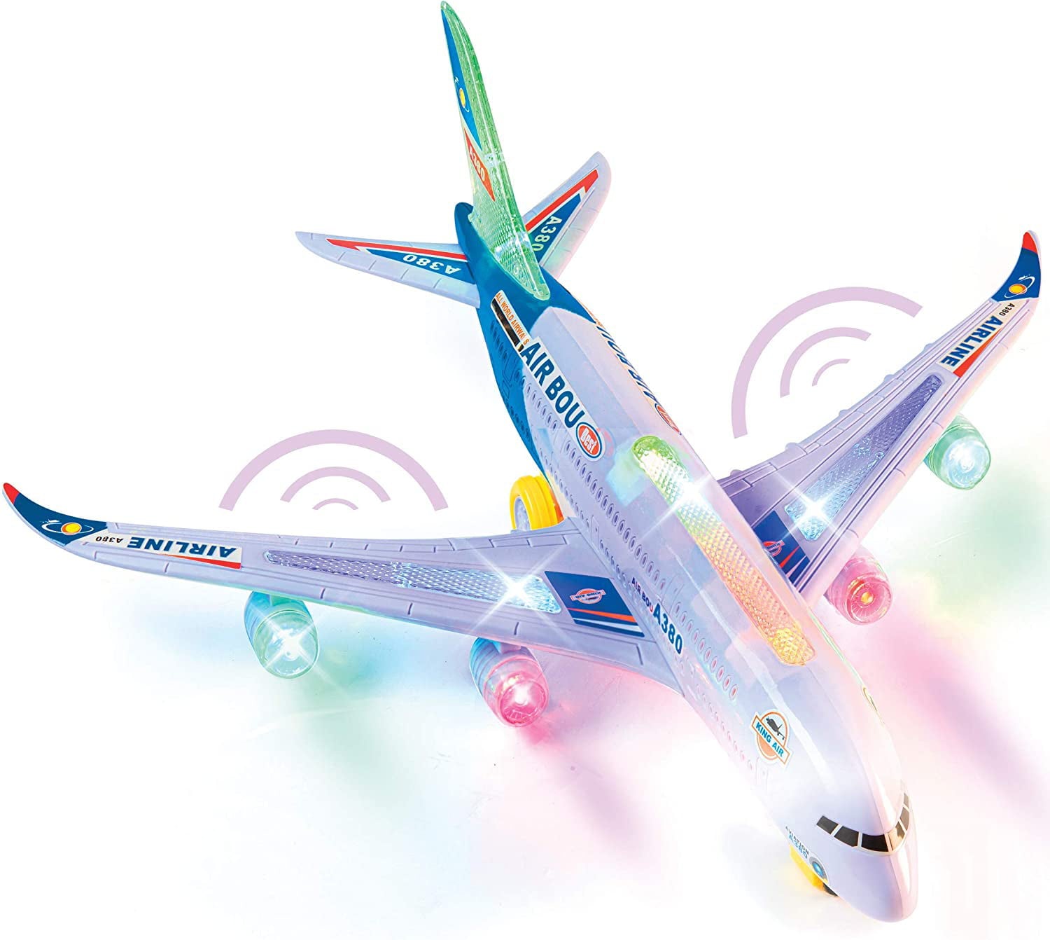 Top Race A380 Airplane Toys for 3，4，5，6 Years Old and Up | Plane Toy Model with Lights and Music， Bump and Go Airplane Toy for Boys and Girls