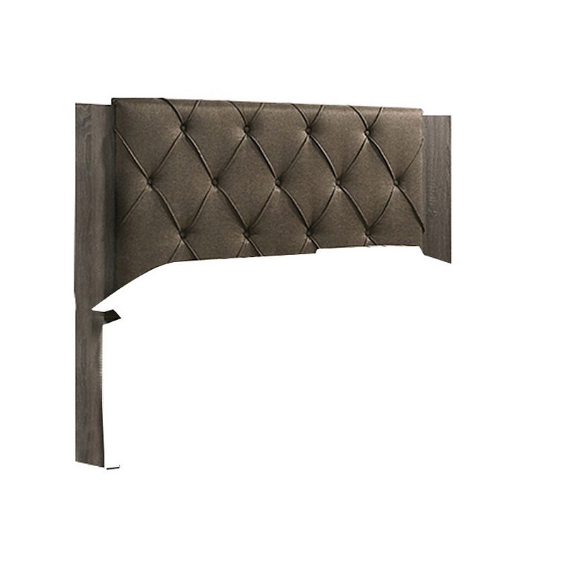 Wooden Queen Bed with Button Tufted Upholstered Headboard， Gray and Brown