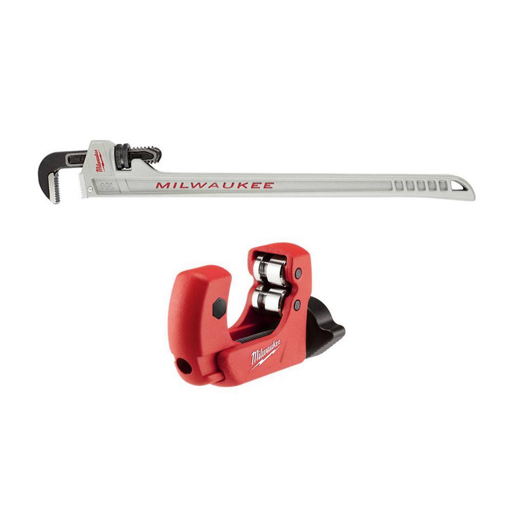 MW 10 in. Aluminum Pipe Wrench with POWERLENGTH Handle with 1 in. Mini Copper Tubing Cutter (2-PC) 48-22-7213-48-22-4251