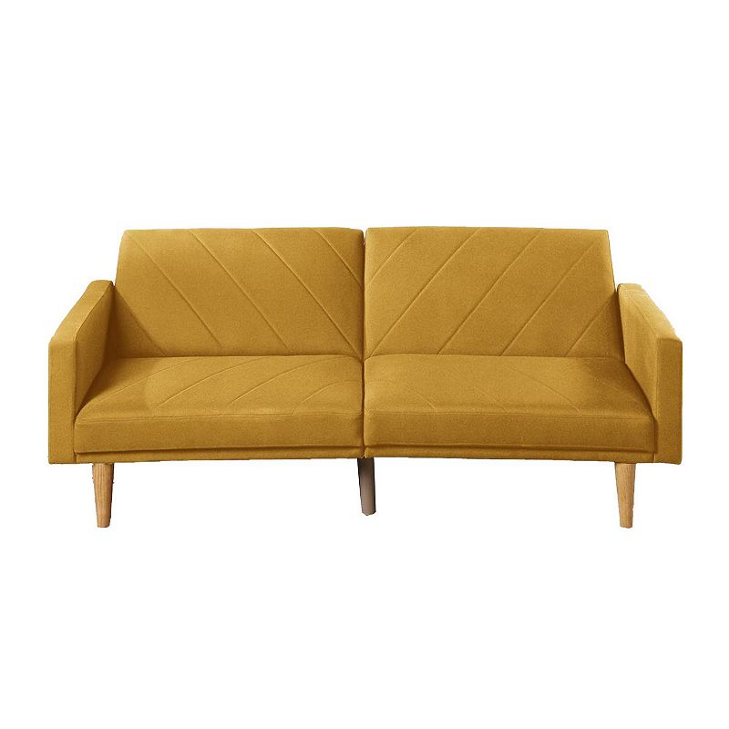 Fabric Adjustable Sofa with Chevron Pattern and Splayed Legs， Yellow