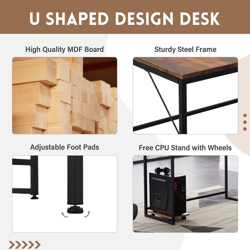 Industrial Style U Shaped Computer Desk  Writing Table Workstation