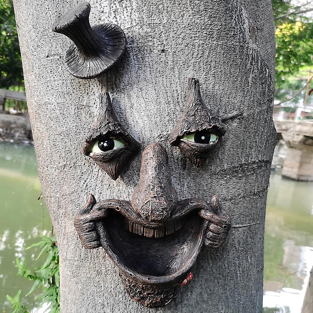 Clown Luminous Bark Strange Face Garden Statues Sculptures Outdoor Ornament Crafts