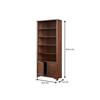 Home Decorators Collection Bradstone 72 in. Walnut Brown Wood Open Bookcase with 2 Doors JS-3427-C