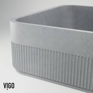 VIGO Cypress Modern Gray Concreto Stone 21 in. L x 14 in. W x 5 in. H Rectangular Fluted Bathroom Vessel Sink VG04075