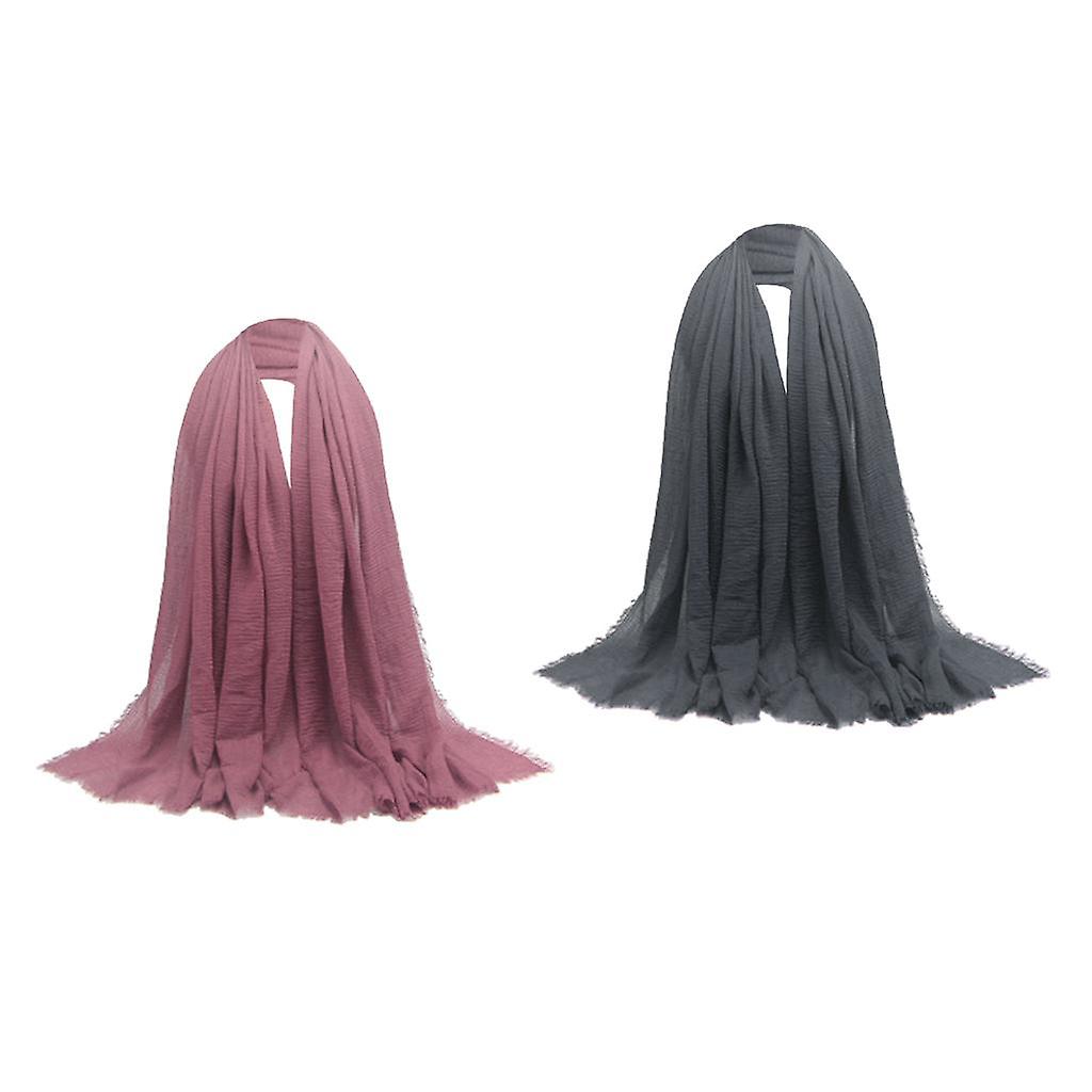 2 Pack Women's Stylish Cozy Long Scarf Solid Crinkle Hijab Head Scarves Wrap