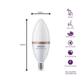 Philips 40-Watt Equivalent B12 LED Smart Wi-Fi Color Changing Light Bulb powered by WiZ with Bluetooth (1-Pack) 562454