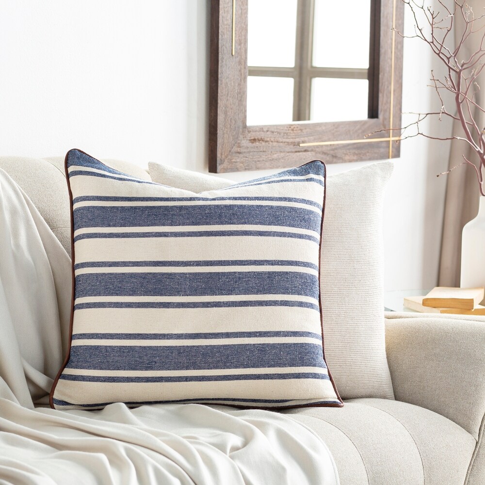 Artistic Weavers Kishan Navy   Cream Striped Cotton Throw Pillow