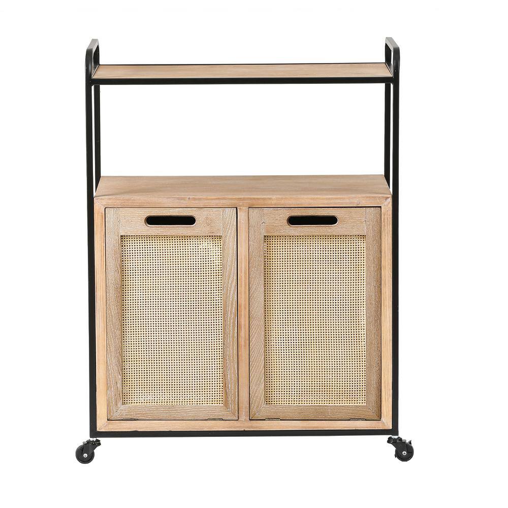 LuxenHome Natural Wood Finish Laundry and Storage Cart WHIF1325