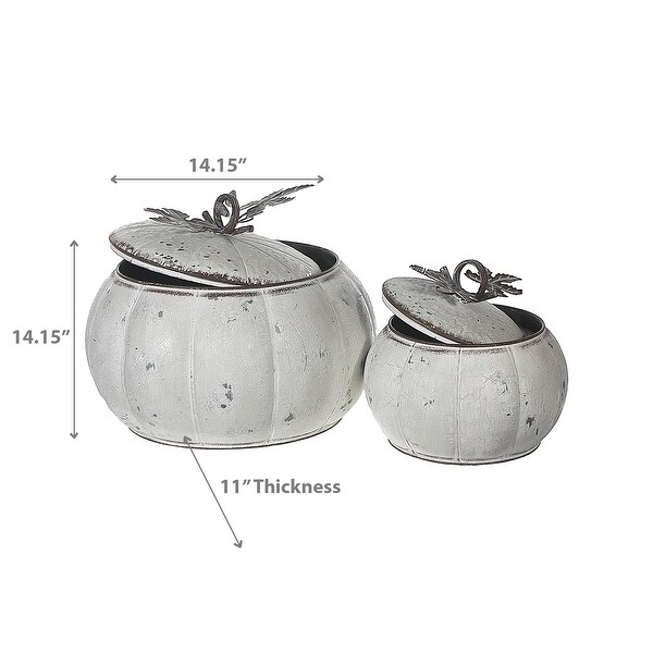 Metal White Pumpkin Jar With Lid Set Of 2