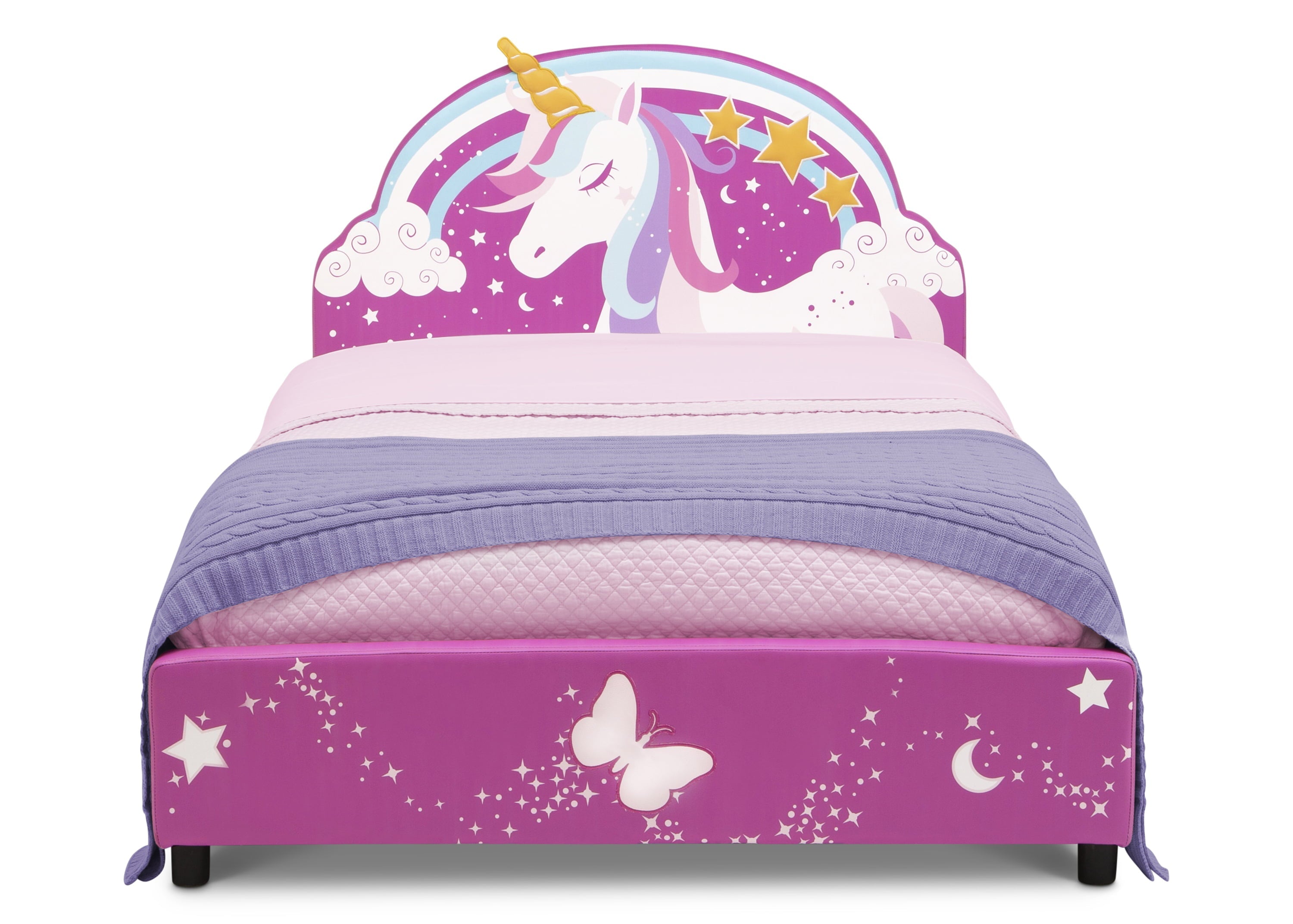 Delta Children Unicorn Upholstered Twin Bed, Pink