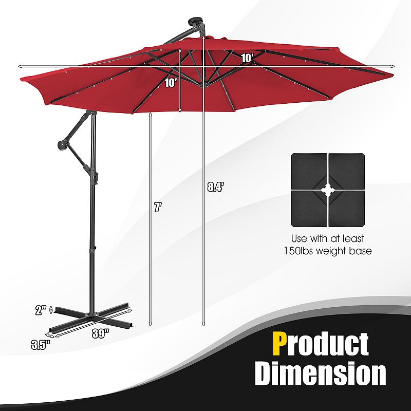 10 Feet Patio Solar Powered Cantilever Umbrella with Tilting System