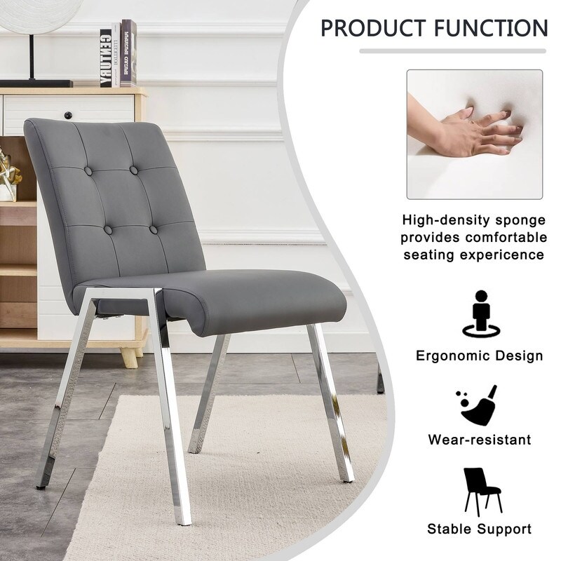 Armless high back dining chair with electroplated metal legs 2 piece set