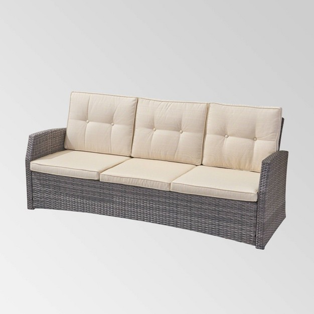 Sanger Wicker Sofa Gray beige Christopher Knight Home