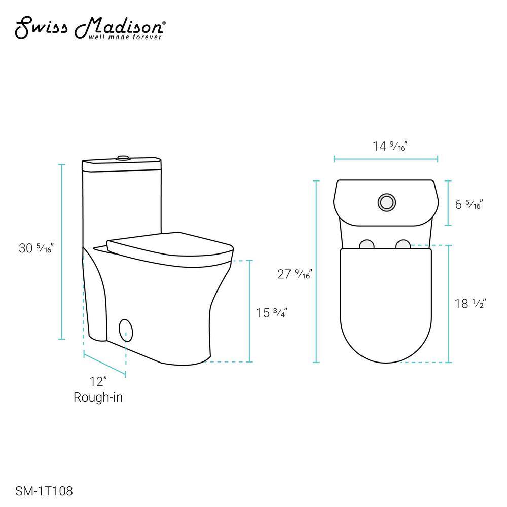 Swiss Madison Monaco 1-Piece 0.81.28 GPF Dual Flush Elongated Toilet in White SM-1T108