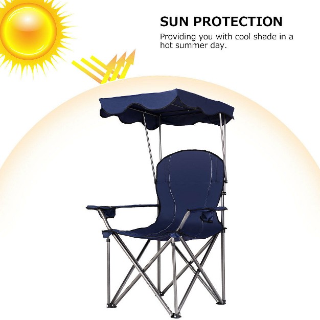 Costway Portable Folding Beach Canopy Chair W Cup Holders Bag Camping Hiking Outdoor