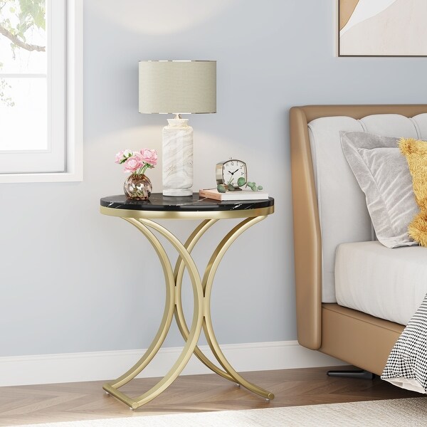 White Gold Side Table Round End Table Modern Small Coffee Table